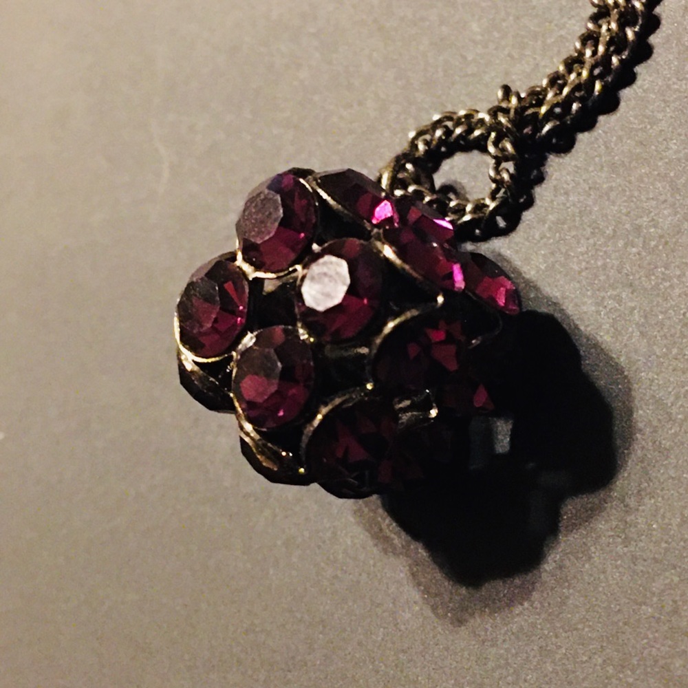 Vintage purple crystal cube gunmetal necklace